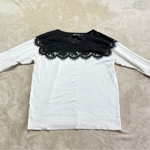 Ny&co Black Lace Overlay White 3/4 Sleeve sweater Top